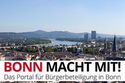 Stadtpanorama mit dem Schriftzug Bonn macht mit im Vordergrund